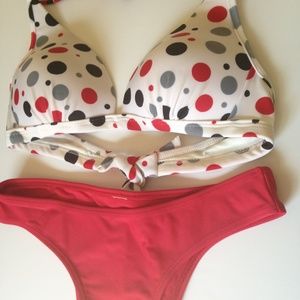 Small Bikini Polka Dot Top and Red Bottom Swimsuit